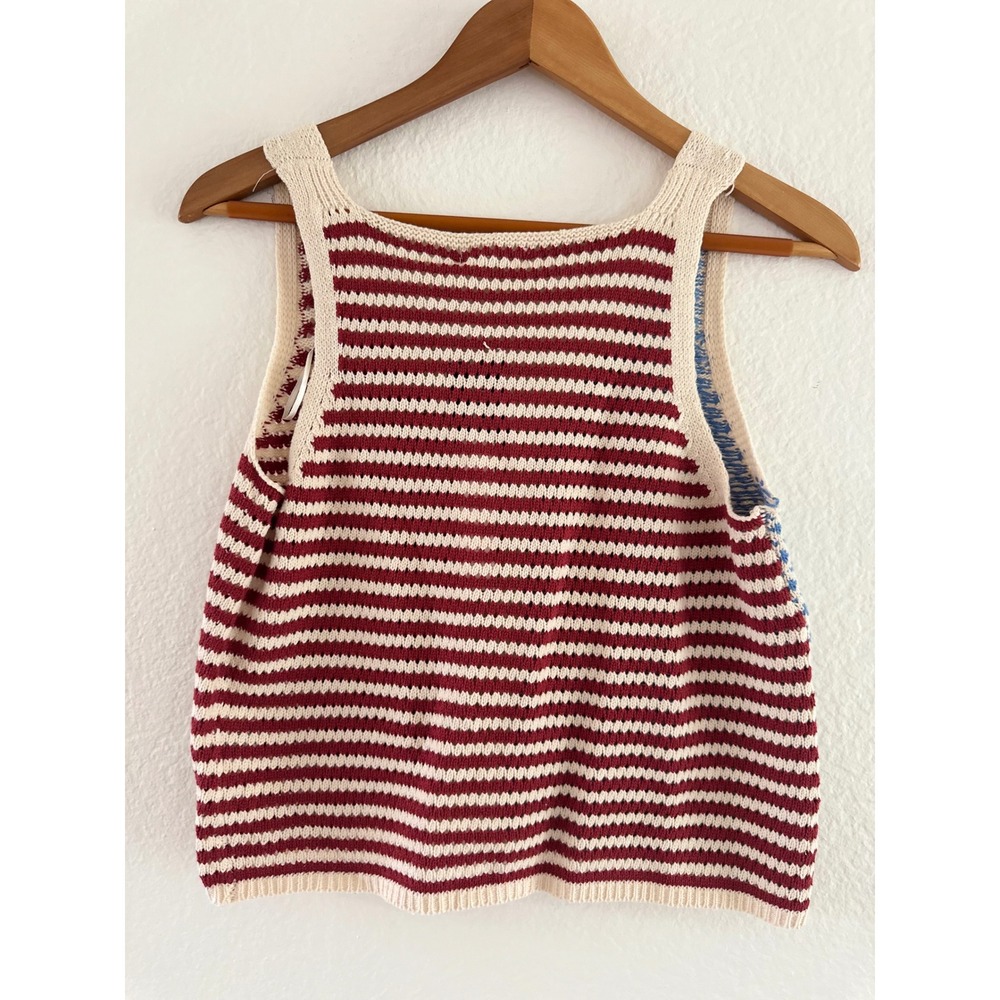 Moon & Madison Americana Knit Tie Front Sweater Vest Red White Blue Small NWT - Picture 3 of 7